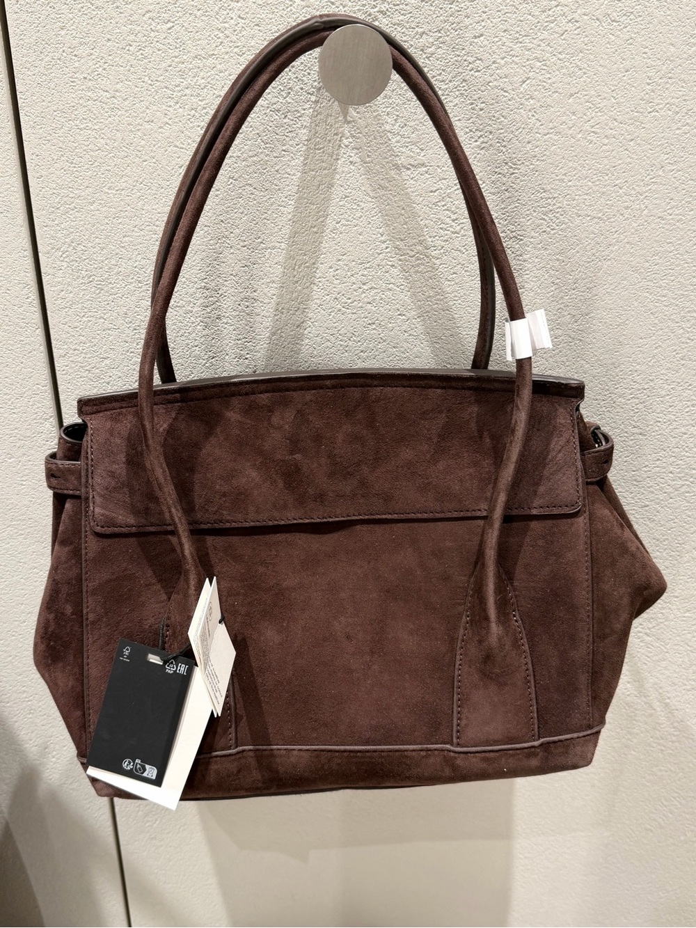 Zara Classic Dark Brown Suede Tote Bag - Women's Shoulder Bag - Picture 5 of 6